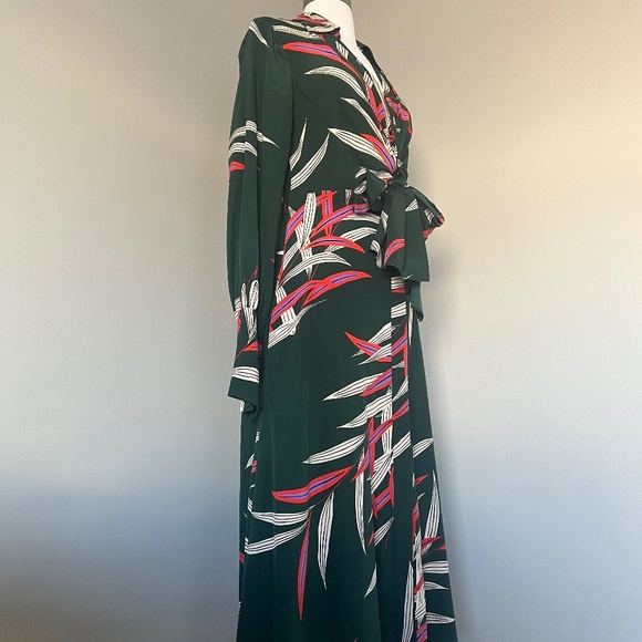 $468 DIANE VON FURSTENBERG QUINCY HUNTER PALM LEAVES SILK WRAP EFFECT MIDI DRESS - Picture 16 of 16